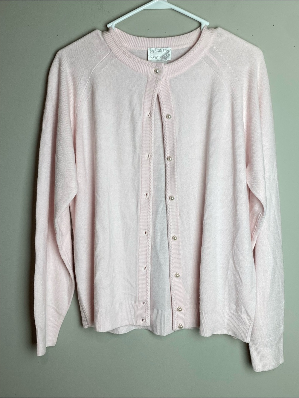 Designers Originals Pale Pink Pearl-Button Knit Cardigan